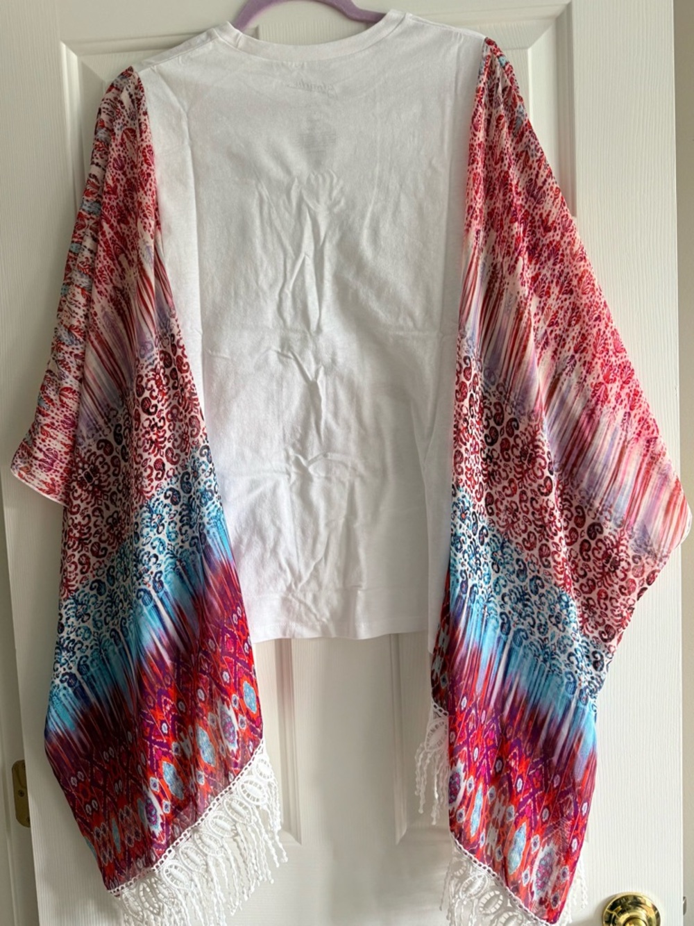 Custom Upcycled Edgy Blondie Graphic Tee Kimono Poncho Pullover Top OSFM - Picture 4 of 4